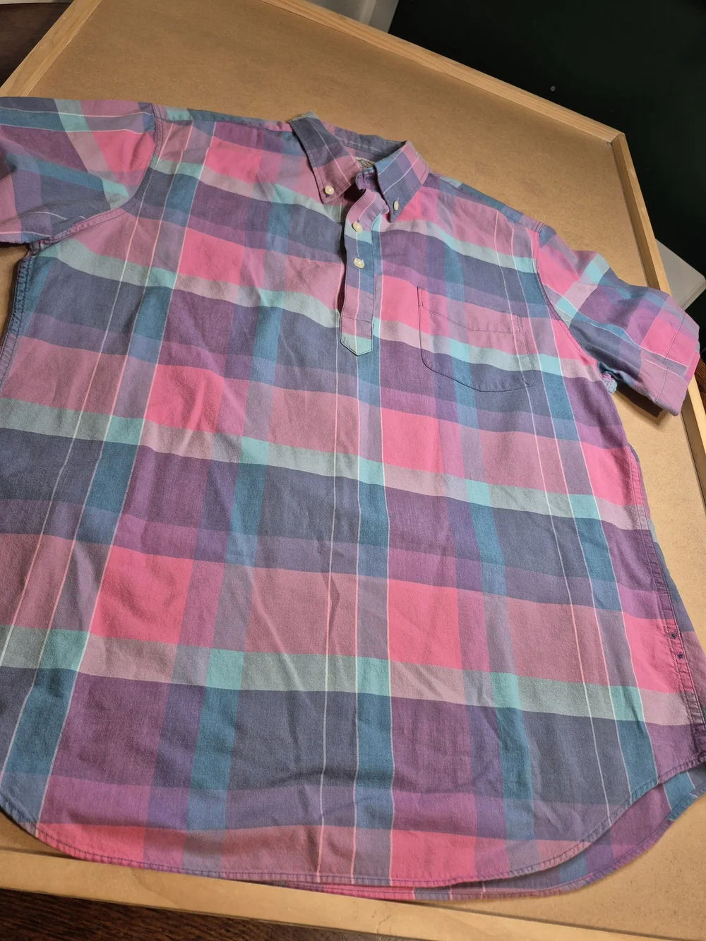 J. Crew Men's Plaid 1/4 Button-Down Shirt in Pink, Blue & Teal 4340/6